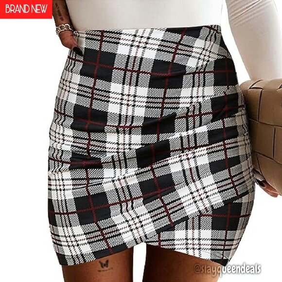 Bodycon Ruched Tulip Mini Skirt High Waist Asymmetrical Wrap Style - Picture 2 of 8